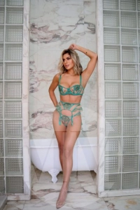 London escort Jessie wearing green underwear